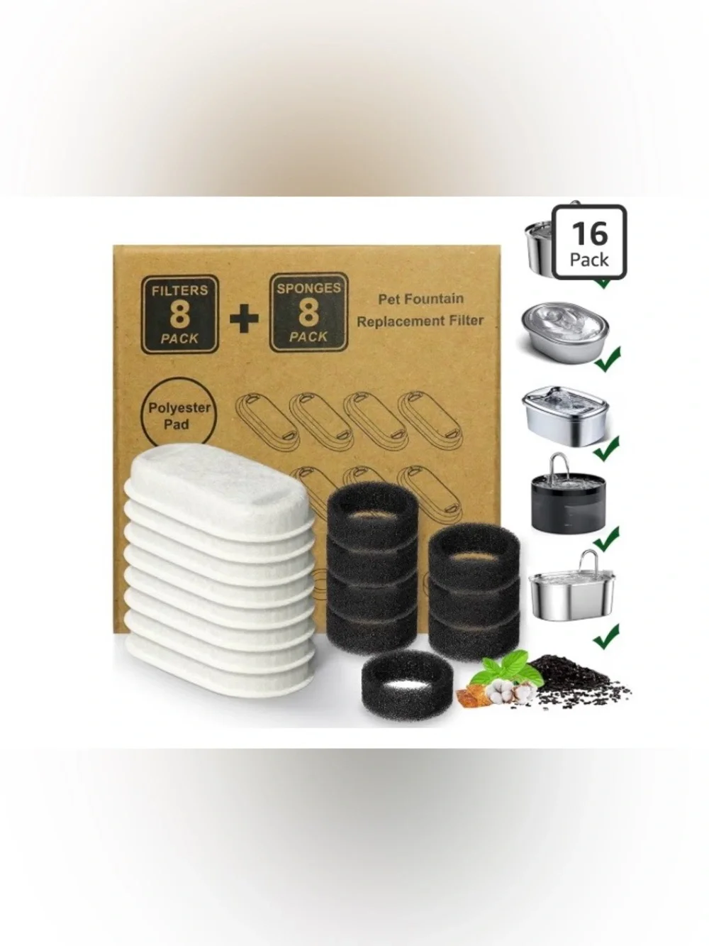16 Piece Pet Fountain Replacement Filters